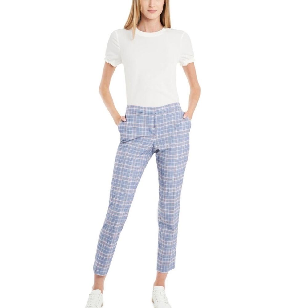 NWT Riley & Rae Blue Plaid Straight Leg Cropped Trouser Pants Size 0 Workwear